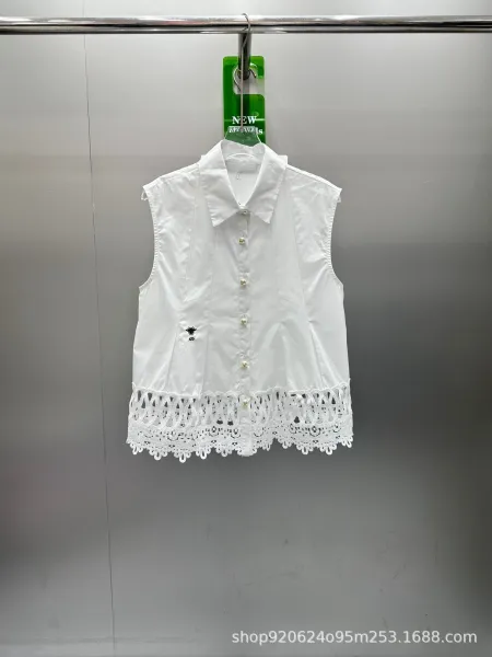 Design White Lace-Hem Sleeveless Shirt Vest Vest Top - 3