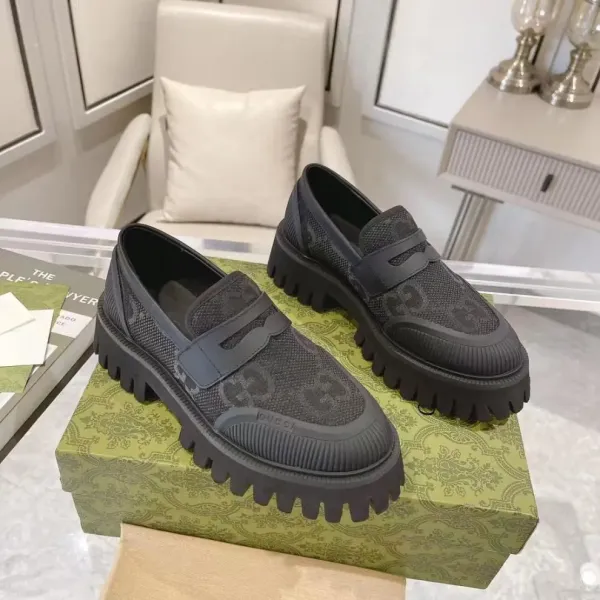 Gucci GG Marmont Loafers Black Monogram Mesh Chunky Sole Loafers - 3