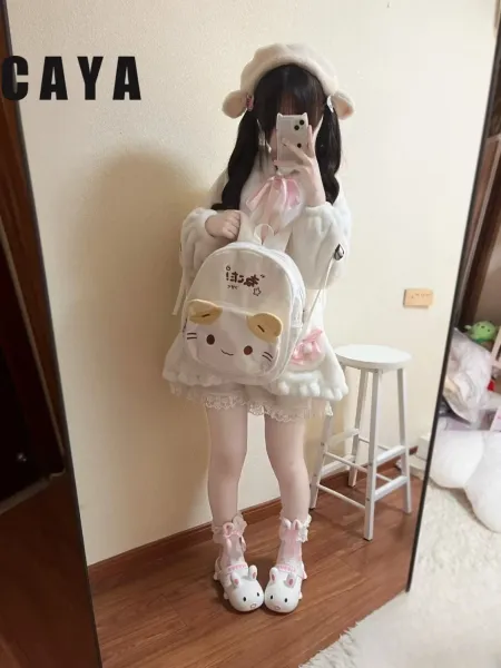 Sanrio Character Cat Face Plush Mini Backpack White - 12