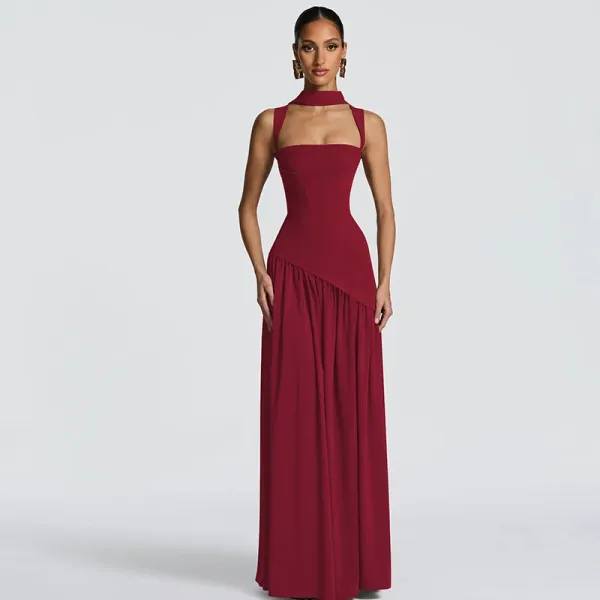 Design High-Neck Slit Gown Navy Formal Dress - 9
