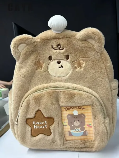 Design Dessert Bear Plush Mini Backpack Beige Mini Backpack - 10