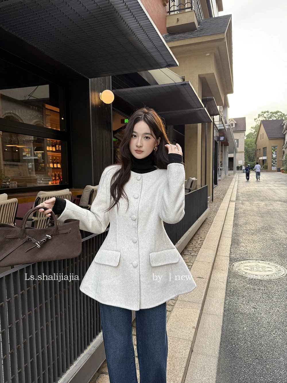 Design Peplum Wool-Blend Coat White Outerwear - 12