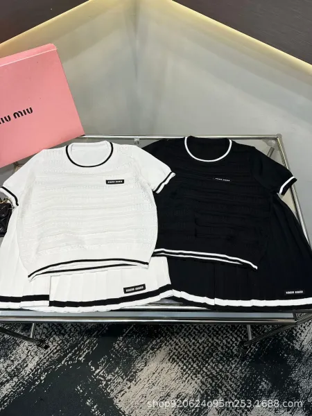Miu Miu Knit Set White with Black Trim Two-Piece Outfit - 9