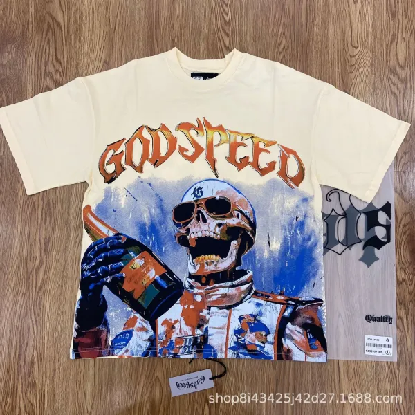 Godspeed Skull Racer Graphic T-Shirt Beige - 1