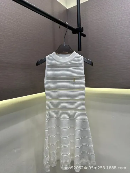 Saint Laurent Striped Knit Dress Black and Silver - 3