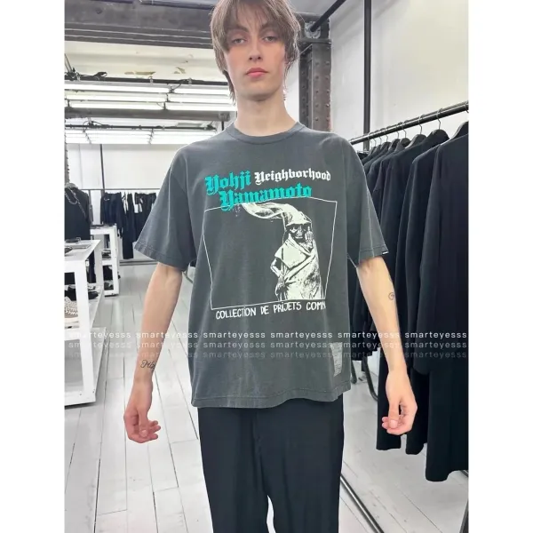 Yohji Yamamoto x Neighborhood Collaboration Graphic Tee Charcoal Gray T-Shirt - 6