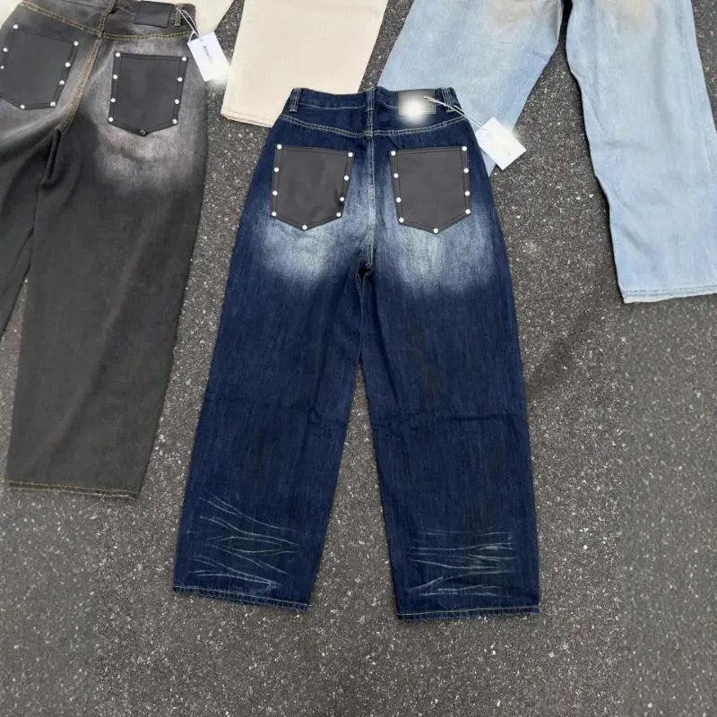 Studded Pocket Wide Leg Denim Jeans