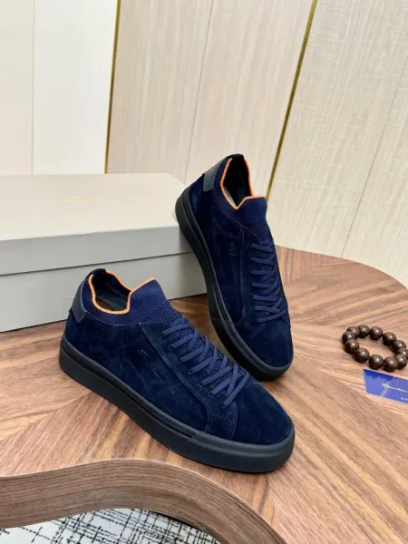Design Santoni Brown Suede Knit-Neck Sneakers - 4