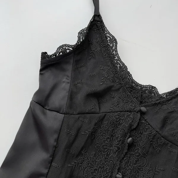 Design Black Lace Trim Satin Camisole Top Vest Top - 30