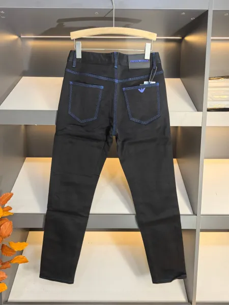 Emporio Armani Black Jeans with Blue Stitching and Eagle Logo - 11