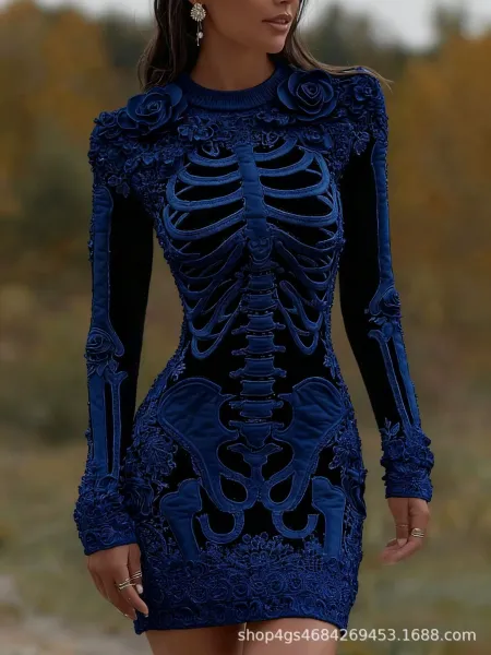 Design Skeleton Lace Mini Dress Pink and Black - 7
