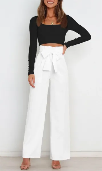 Design High-Waisted Paperbag Waist Wide-Leg Pants Black - 12