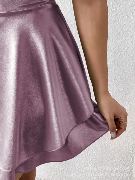 Design Satin Slip Dress Black Women's Mini Dress - 22