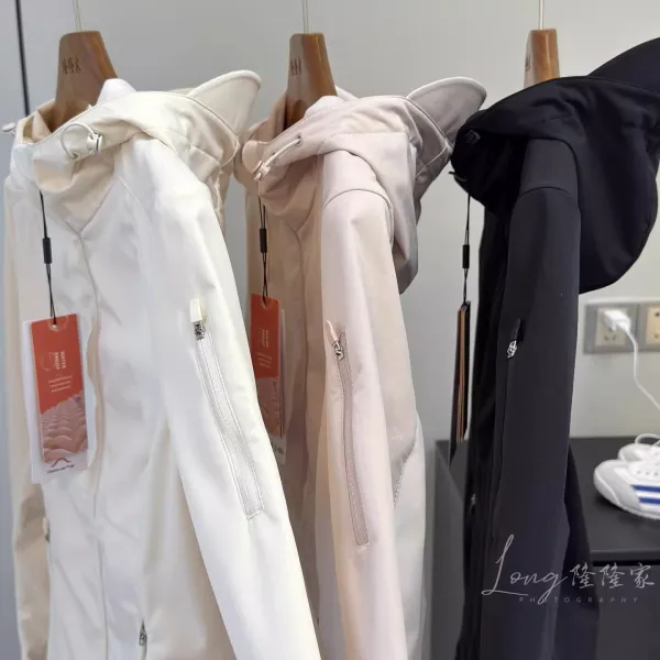 Design Softshell Hooded Jacket in Ivory, Blush Pink, and Black Outerwear.jacket - 8