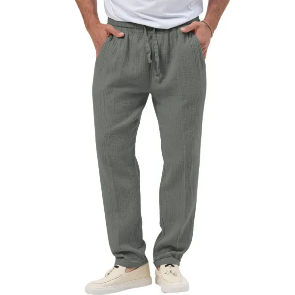 Design Linen-Blend Henley Set Beige Casual Set - 29