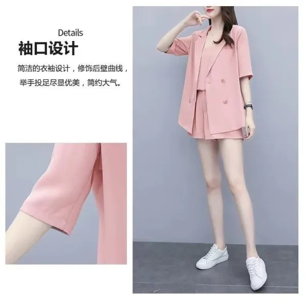 Design Pink Three-Piece Set with Blazer, Tank Top and Shorts - 10