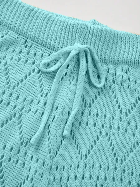 Design Knit Diamond Pattern Aqua Two-Piece Set - 6