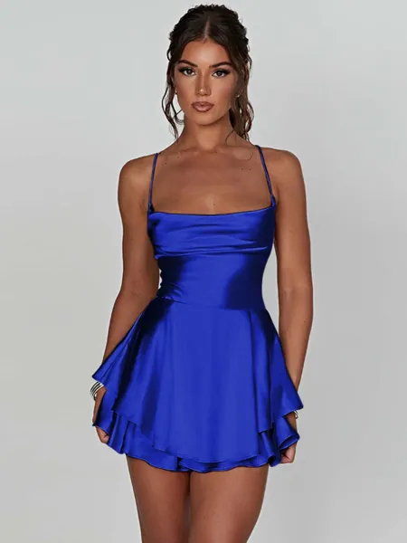 Design Satin Slip Dress Black Women's Mini Dress - 36