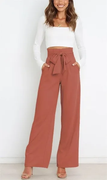 Design High-Waisted Paperbag Waist Wide-Leg Pants Black - 30