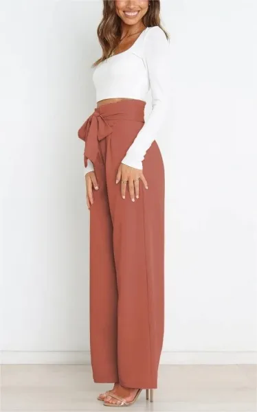 Design High-Waisted Paperbag Waist Wide-Leg Pants Black - 31