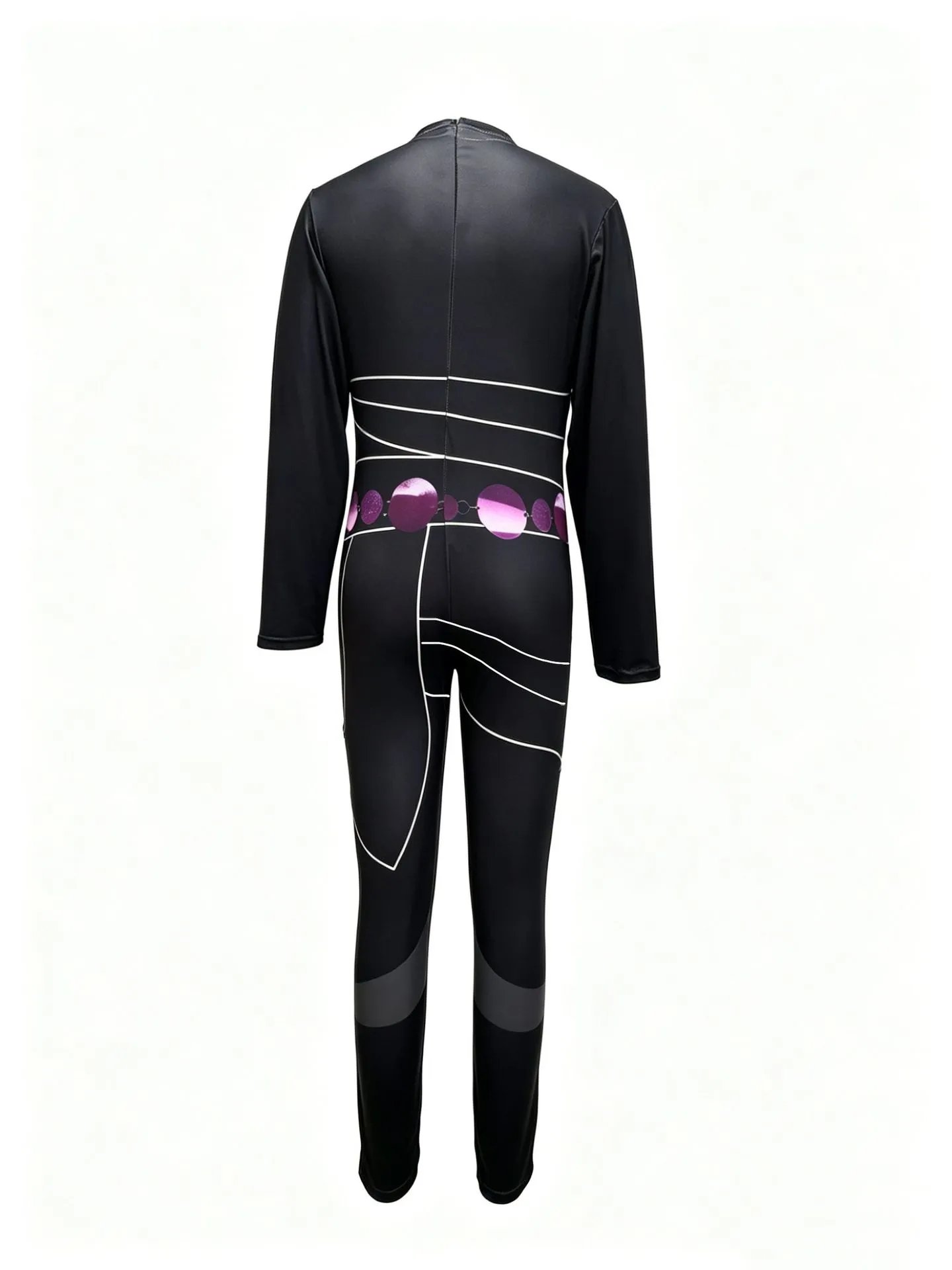 Design Performance Bodysuit Black with White Lines and Purple Crystal Belt Activewear - 12