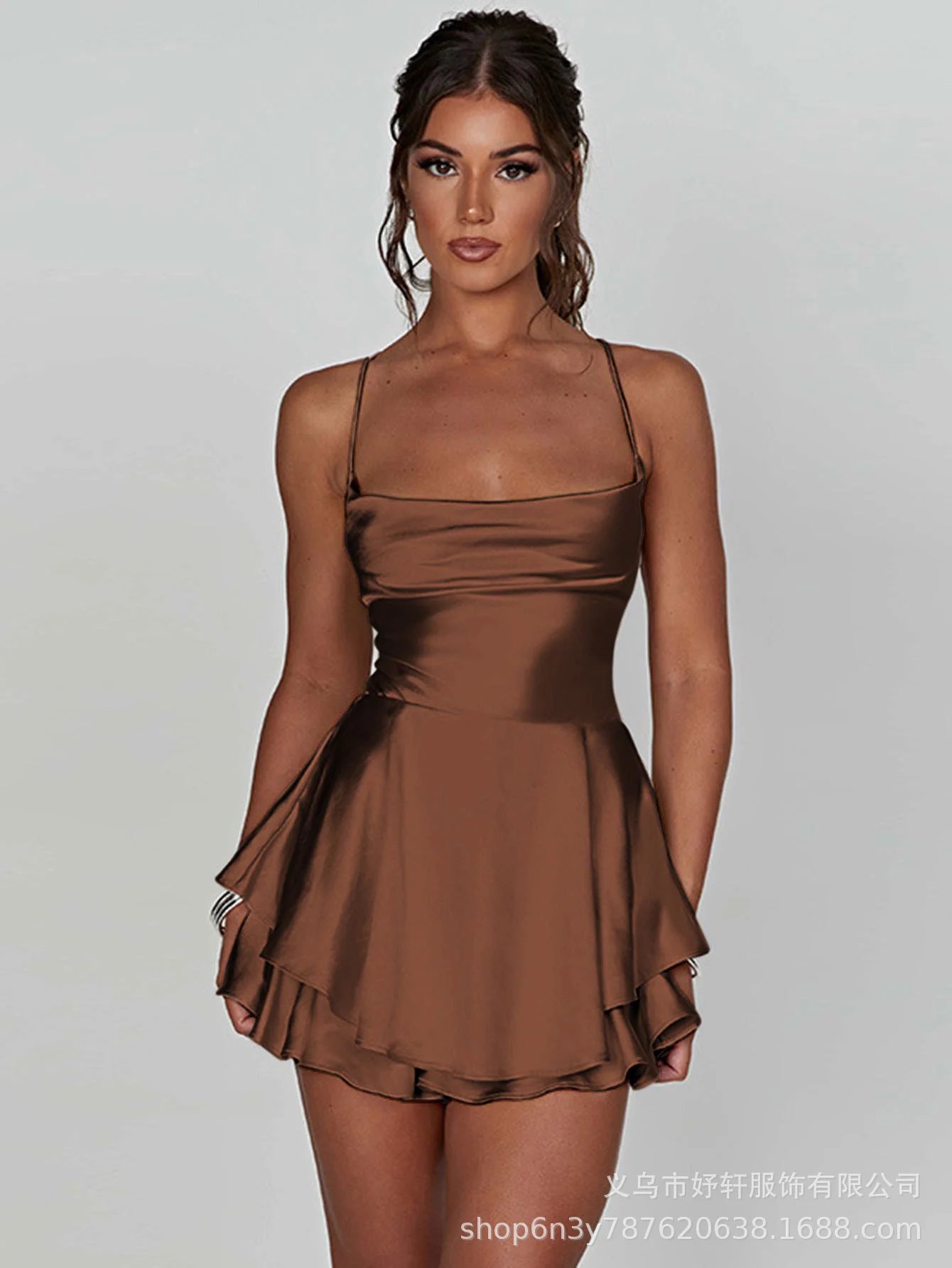 Design Satin Slip Dress Black Women's Mini Dress - 45