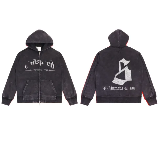 Design Red Gothic Script Zip-Up Hoodie - 12
