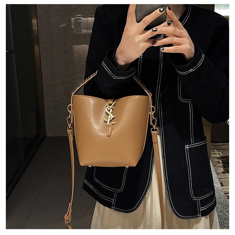 Saint Laurent Monogram Bucket Bag Tan Leather Handbag - 2