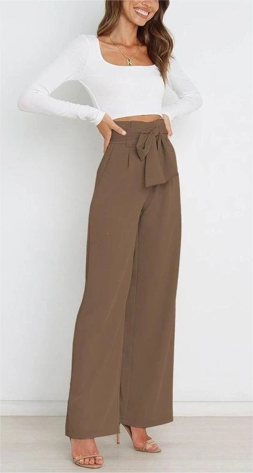 Design High-Waisted Paperbag Waist Wide-Leg Pants Black - 37