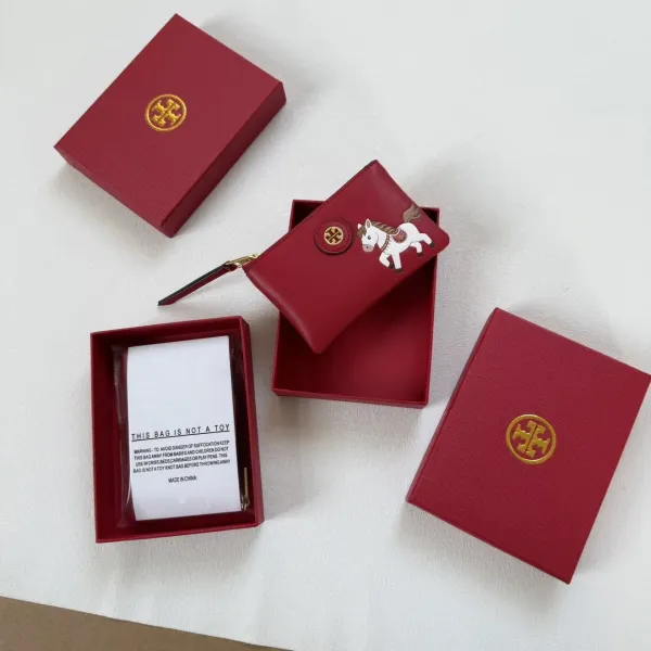 Tory Burch Horse Charm Zip Pouch Red Clutch Clutches - 8
