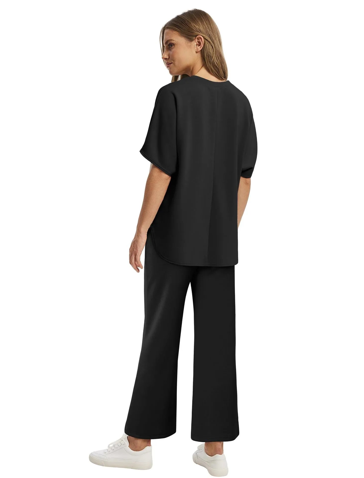 Design Relaxed Fit Cropped T-Shirt and Wide-Leg Pants Set Olive - 11