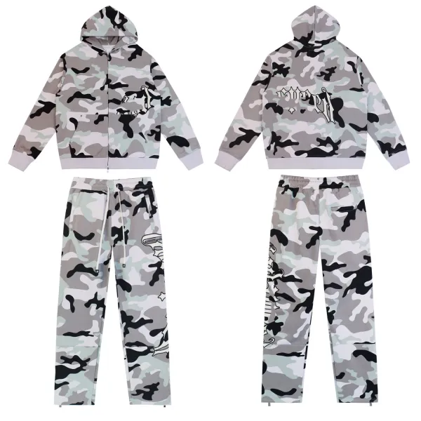 Design Camo Print Hoodie and Sweatpants Set Multicolor Tracksuit - 1