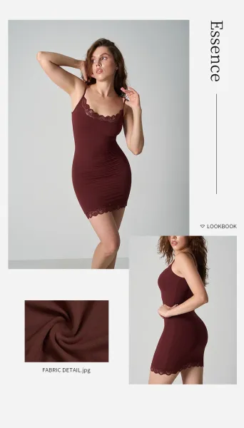 Design Lace Trim Slip Dress Burgundy - 18
