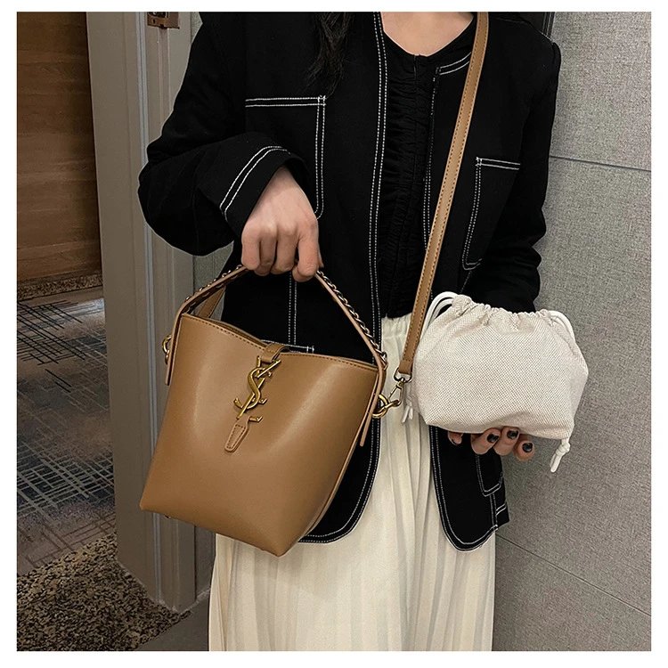 Saint Laurent Monogram Bucket Bag Tan Leather Handbag - 16