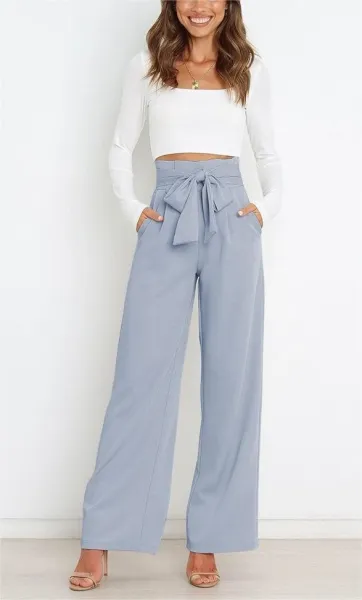 Design High-Waisted Paperbag Waist Wide-Leg Pants Black - 47