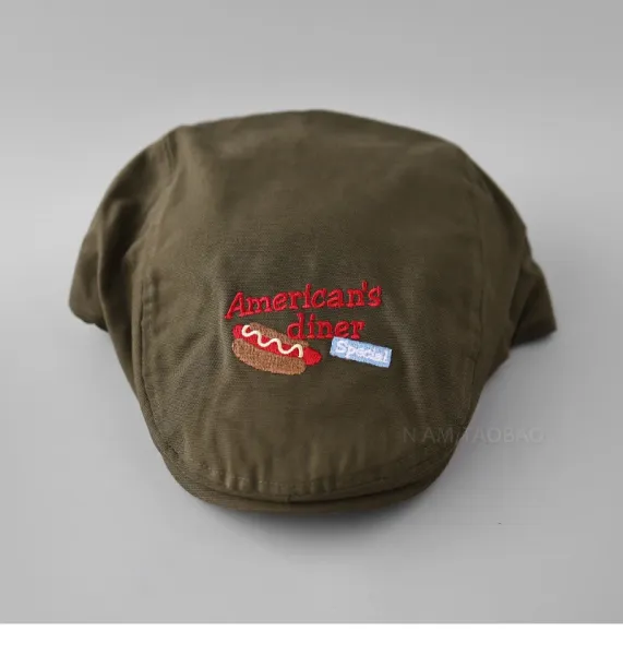 Design American's Diner Embroidered Flat Cap Beige Hat - 6