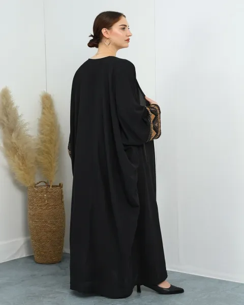 Design Abaya with Geometric Embroidery White Outerwear - 14