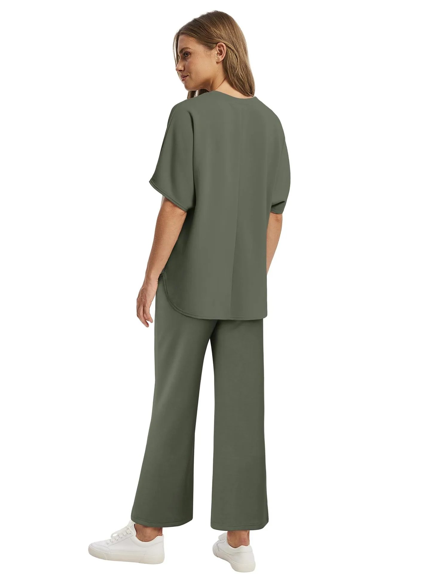Design Relaxed Fit Cropped T-Shirt and Wide-Leg Pants Set Olive - 26