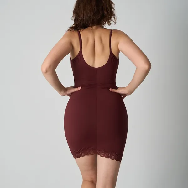 Design Lace Trim Slip Dress Burgundy - 38