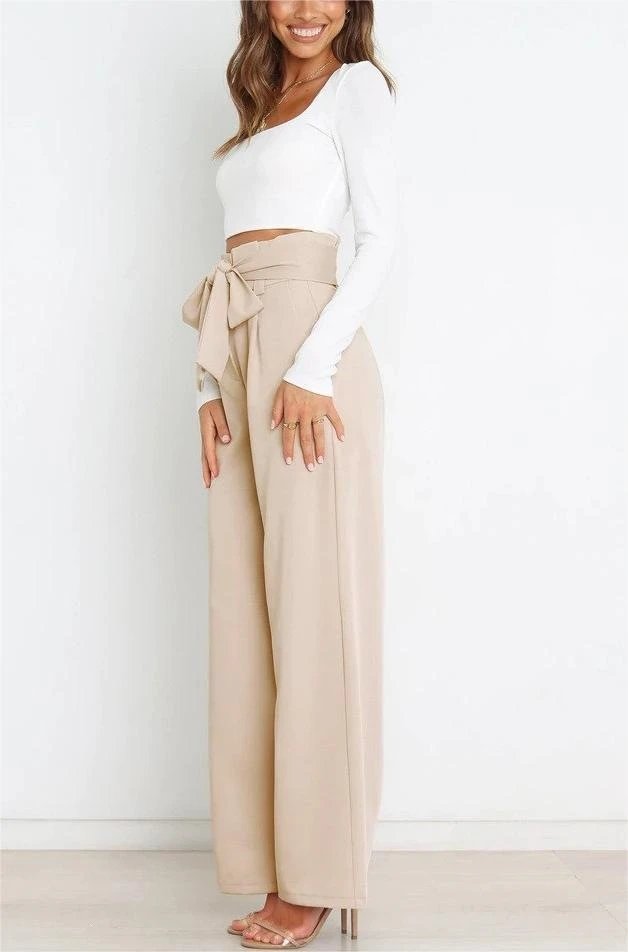 Design High-Waisted Paperbag Waist Wide-Leg Pants Black - 53