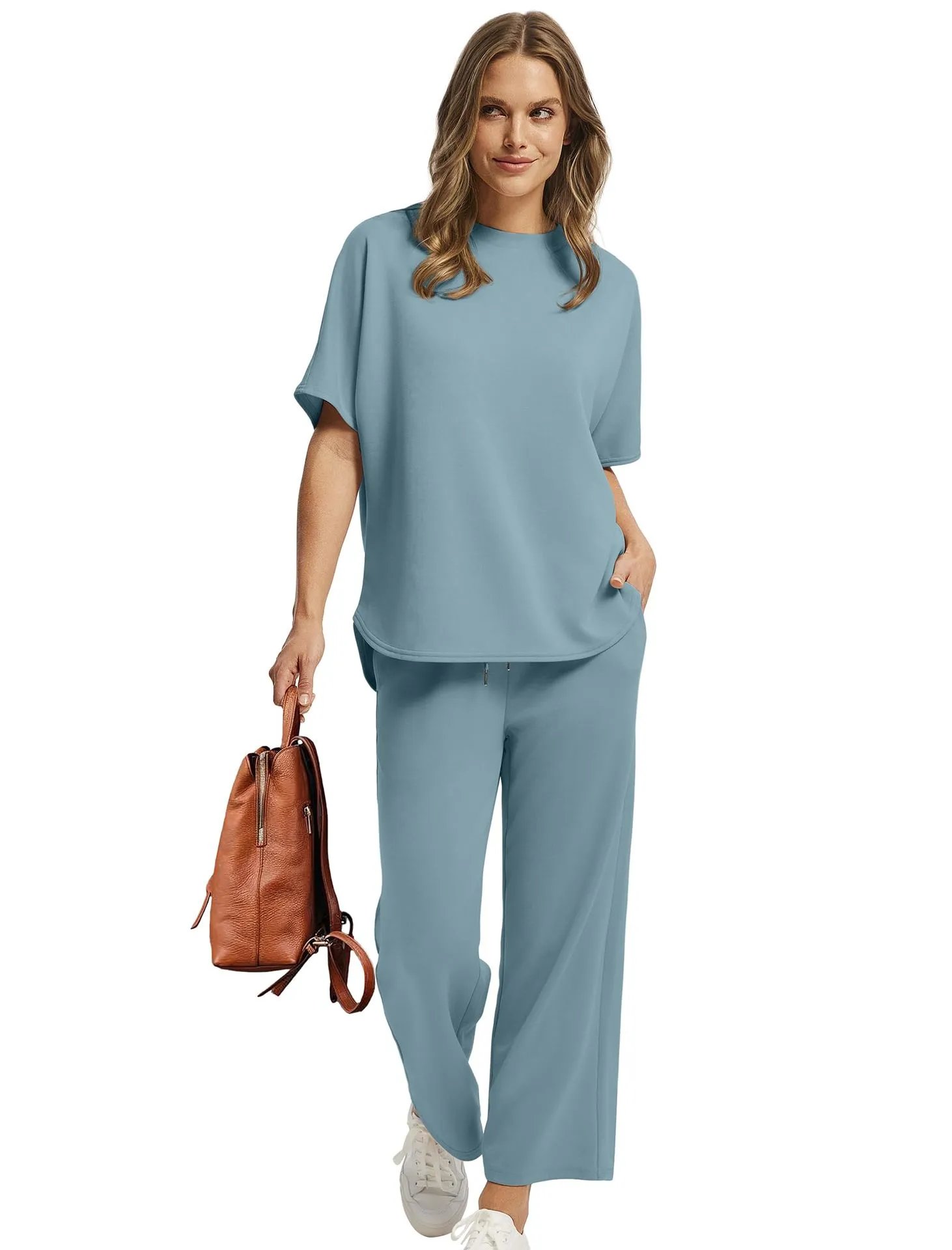 Design Relaxed Fit Cropped T-Shirt and Wide-Leg Pants Set Olive - 31