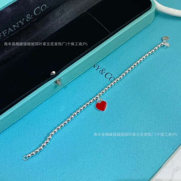Tiffany & Co. Return to Tiffany Heart Charm Bracelet Silver Red Enamel Bracelet - 16