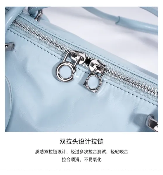 Design Mini Boston Bag in Off-White Patent Leather Handbag - 12