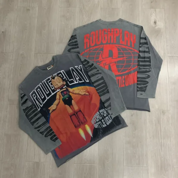Design Roughplay Astro Boy Battle Wound Long Sleeve T-Shirt Gray T-Shirts - 1