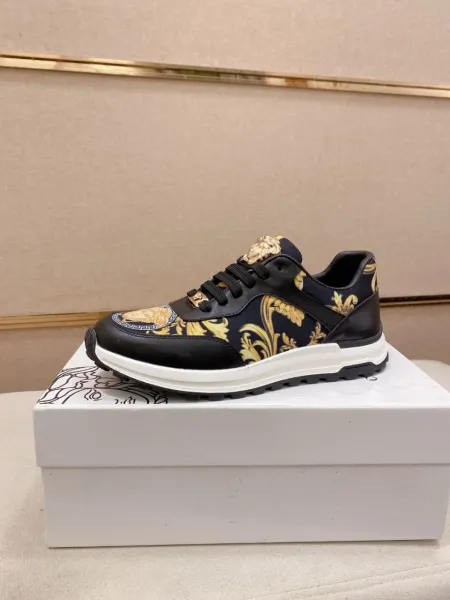 Versace Barocco Print Leather Sneakers White Gold - 5