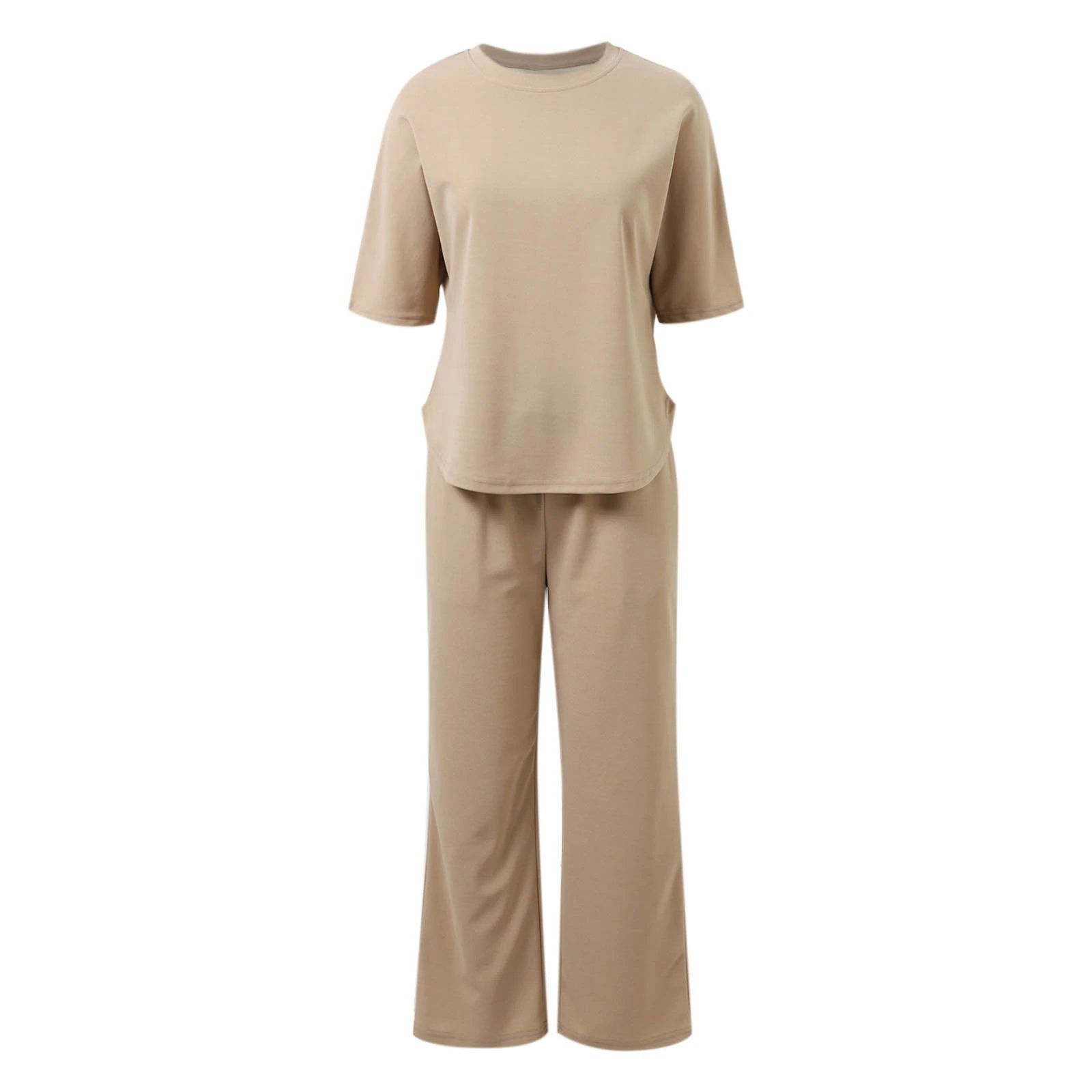 Design Relaxed Fit Cropped T-Shirt and Wide-Leg Pants Set Olive - 41