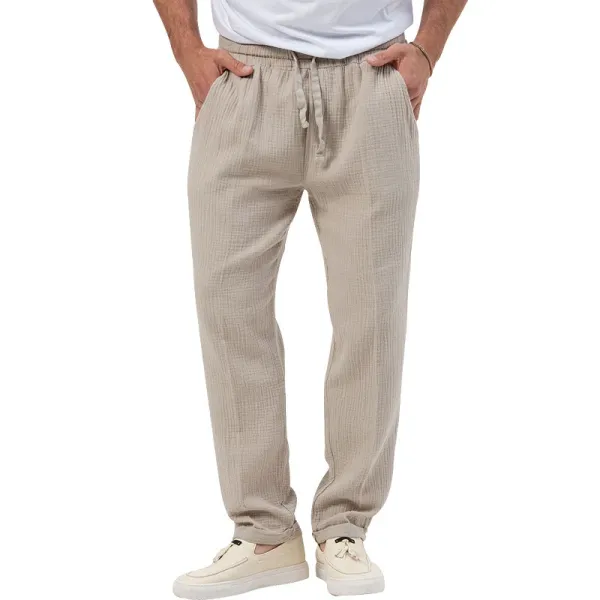 Design Linen-Blend Henley Set Beige Casual Set - 34