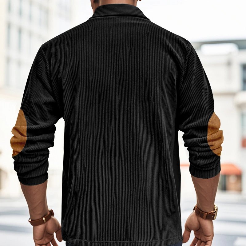 Design Corduroy Polo Shirt with Elbow Patches Black Tops.polo - 24