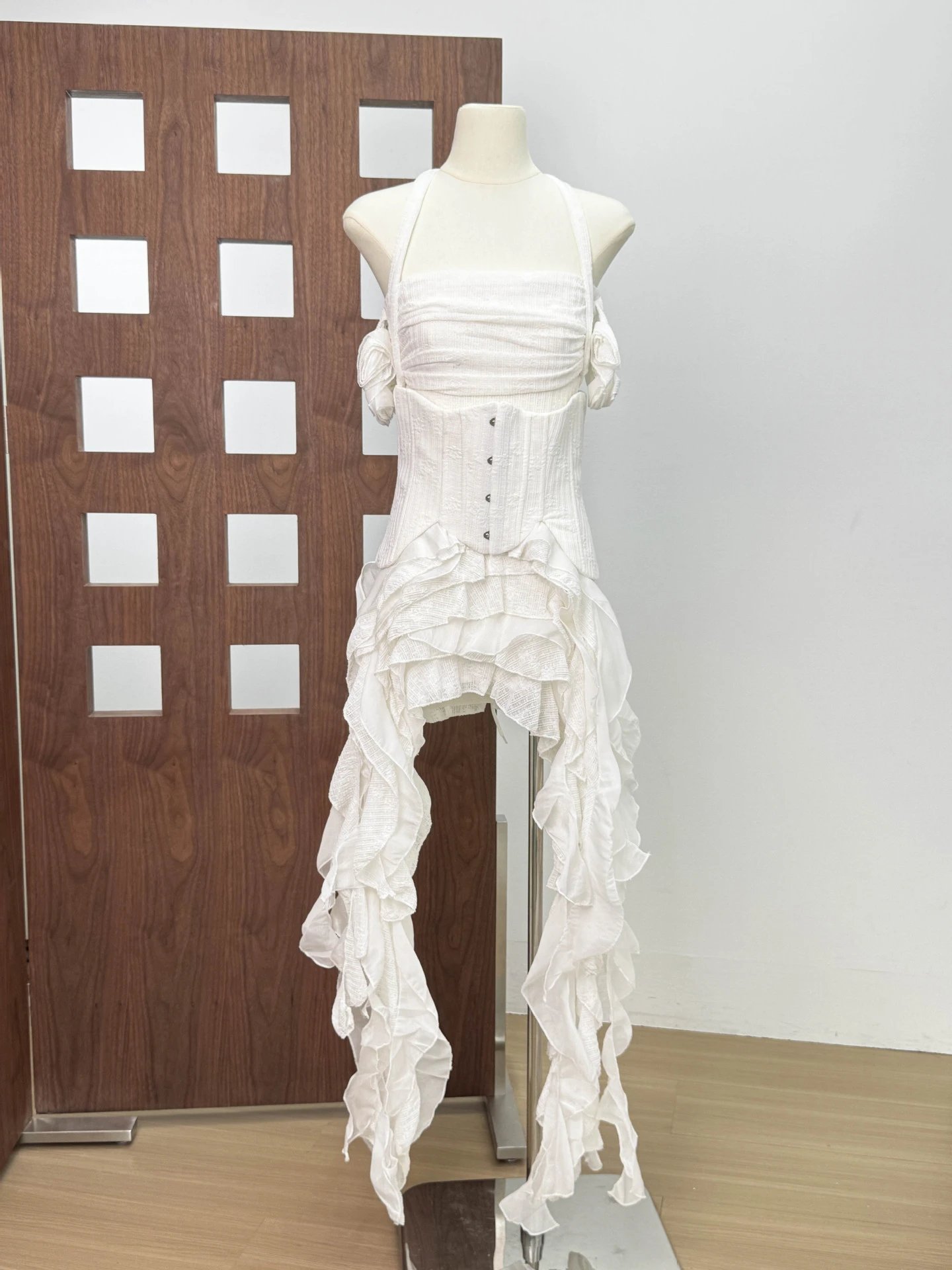 Design Ruffled Halter Corset Dress in Mint Green - 12