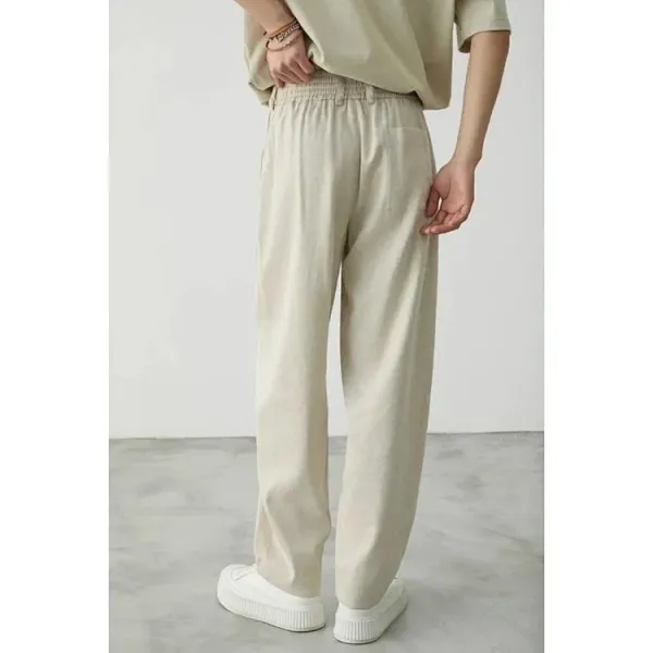 Design Striped Oversized T-Shirt and Beige Pleated Trousers with White Platform Sneakers Pants - 7